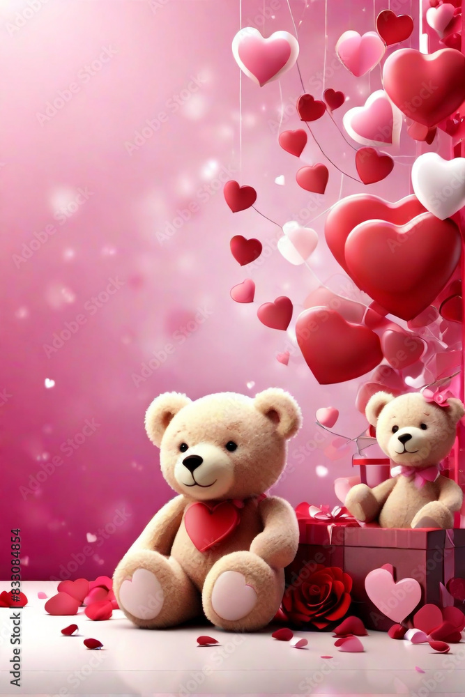 A teddy with stunning valentine's background and rosess concept by teddy day A teddy with stunning valentine's background and rosess concept by teddy day