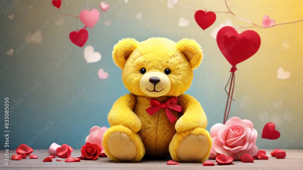 A teddy with stunning valentine's background and rosess concept by teddy day A teddy with stunning valentine's background and rosess concept by teddy day