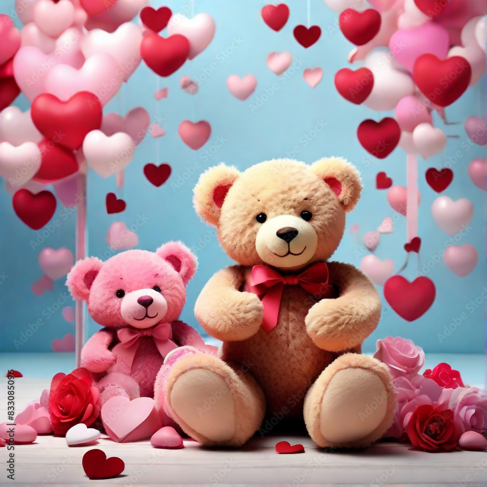 A teddy with stunning valentine's background and rosess concept by teddy day A teddy with stunning valentine's background and rosess concept by teddy day