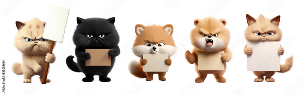 Angry animal character holding board png on transparent background Angry animal character holding board png on transparent background