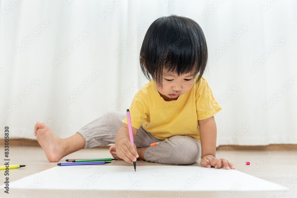 Happy Asia children playing learning paint on paper. Activity, development, IQ, EQ, meditation, brain, muscles, essential skills, family having fun spending time together. Holiday Happy Asia children playing learning paint on paper. Activity, development, IQ, EQ, meditation, brain, muscles, essential skills, family having fun spending time together. Holiday