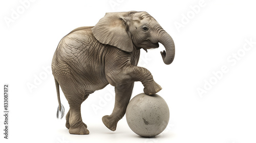 African elephant elephant balancing on a ball. Funny animals isolated on white background.  Generative AI