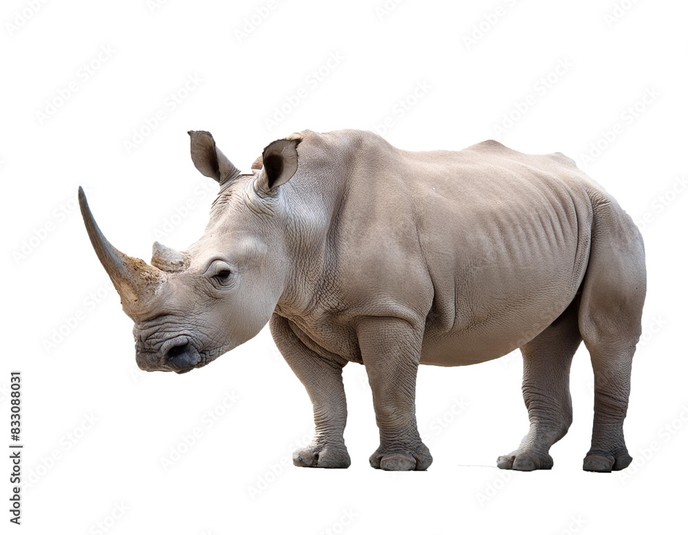 Complete Rhinoceros standing alone on transparent or white. Complete Rhinoceros standing alone on transparent or white.
