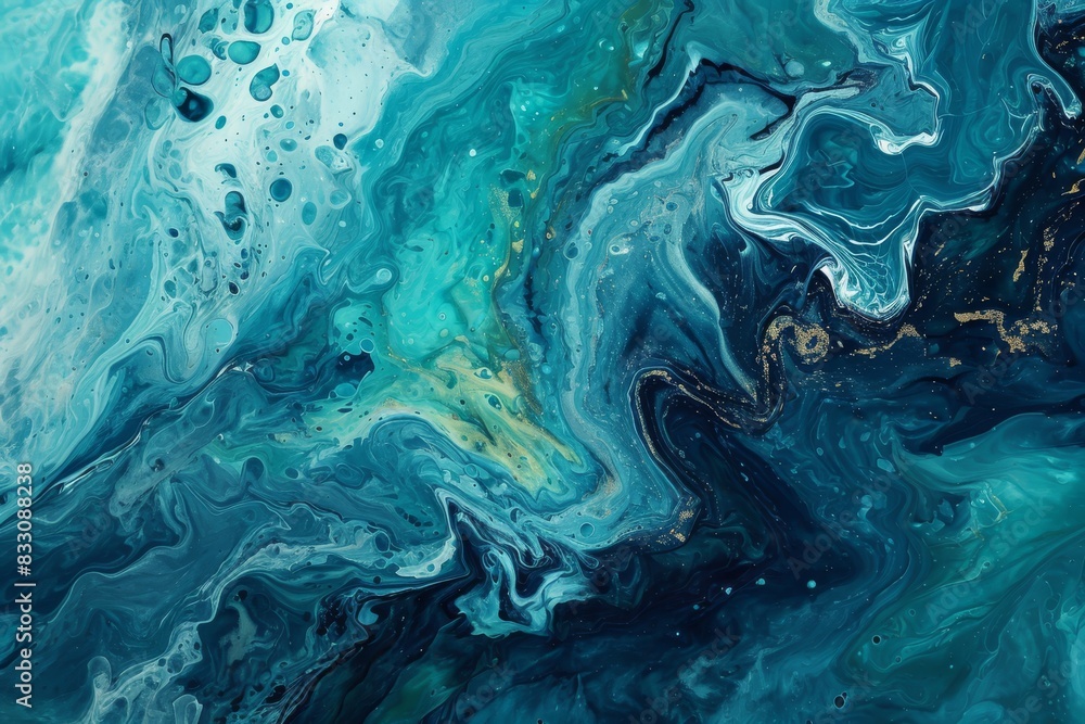 Naklejka premium Abstract art teal blue green gradient paint background with liquid fluid grunge texture concept, AI-generated