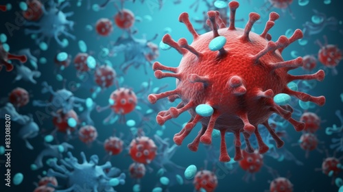 Detailed 3D Rendering of the Anatomy of HIV Virus Revealing Its Structure and Components photo