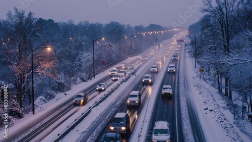 snowy highway outside.