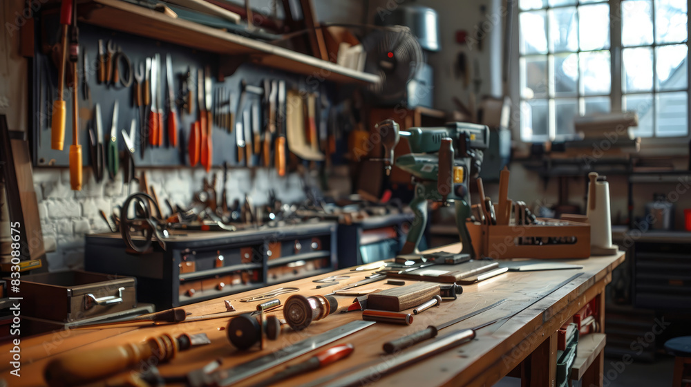 Set of Working Tools on Bright Background Set of Working Tools on Bright Background