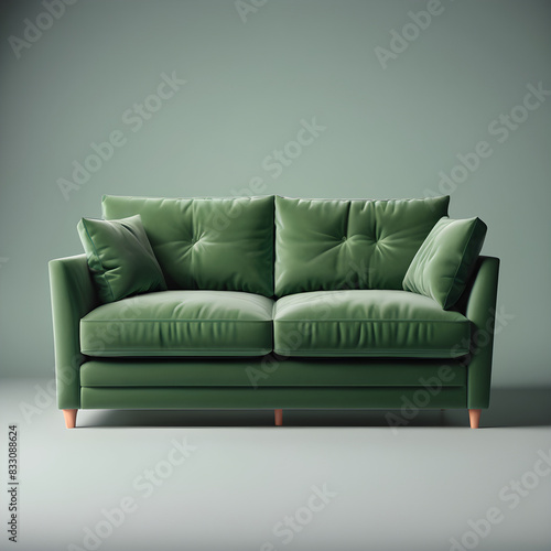 a modern full green sofa interior isolated on transparent background ai generative