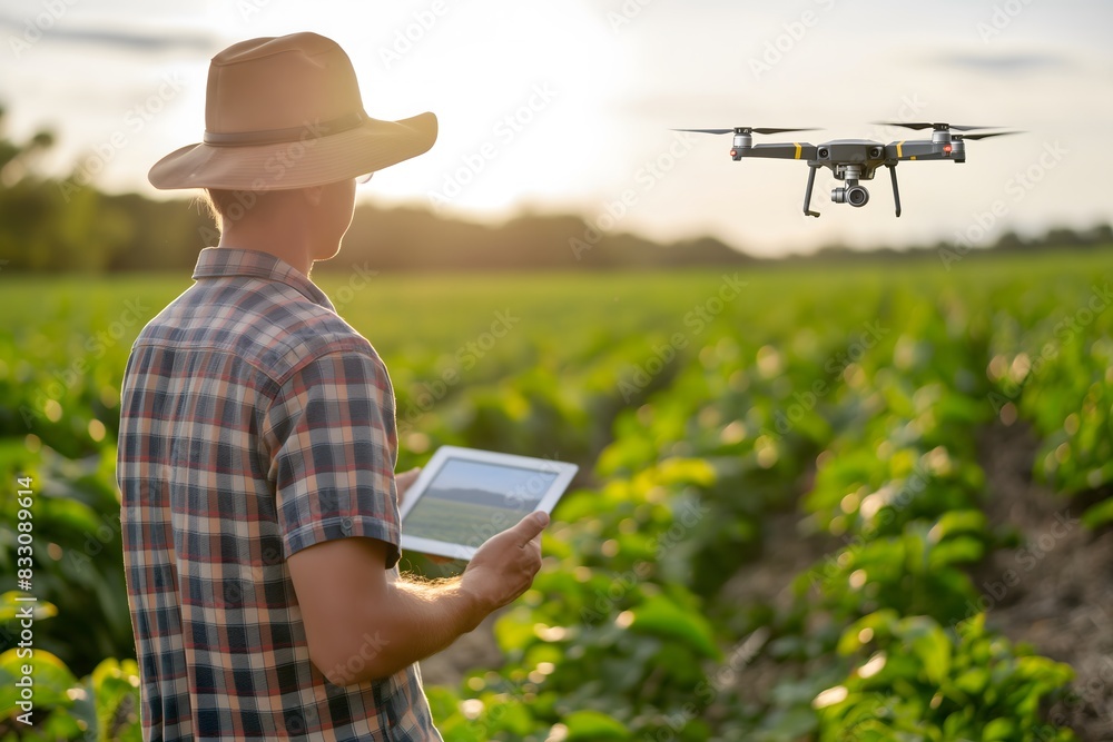 Fototapeta premium Farmer Using Drone Technology for Modern Agriculture