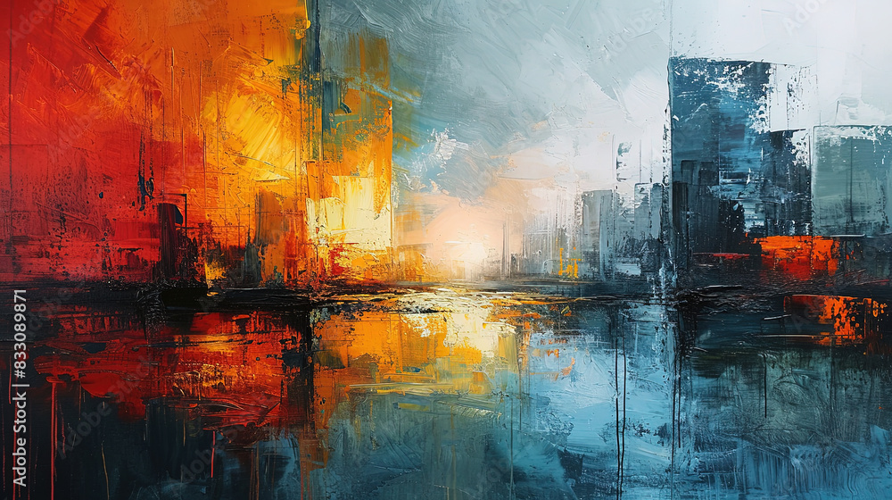 Colorful Oil Painting Of Cityscape With Brush Strokes Vibrant Background