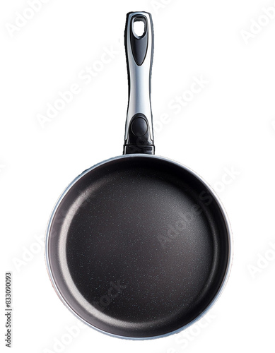 Sleek pan featuring a black handle, isolated against a transparent or white backdrop.