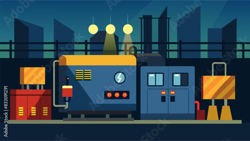 The lights flickered back on in a busy factory a testament to the reliable and efficient diesel generator that sprang into action during a momentary. Vector illustration