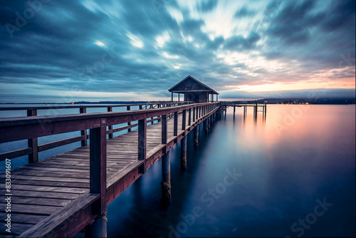 wooden pier at sunset