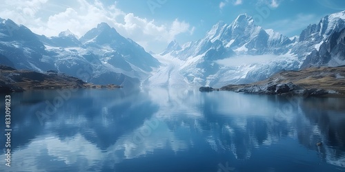 Serene Alpine Lake Reflecting Majestic Snow Capped Peaks Tranquil and Awe Inspiring Landscape