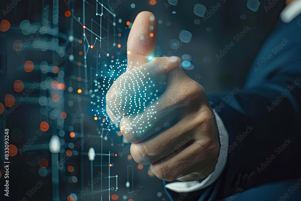 Futuristic businessman interacting with virtual interface Futuristic businessman interacting with virtual interface