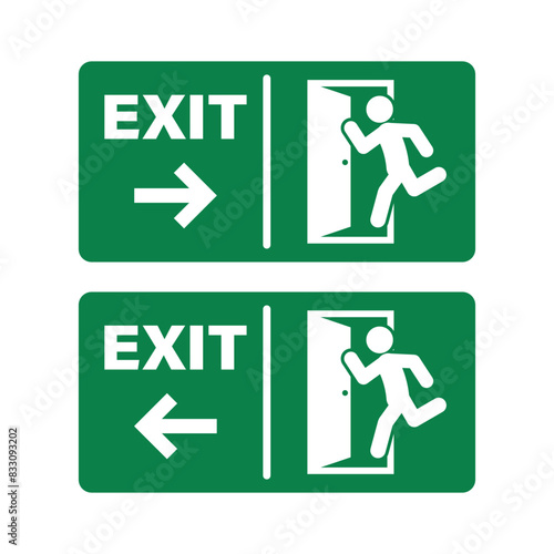 Bundle label sign emergency exit with running man pictogram in green rectangle label