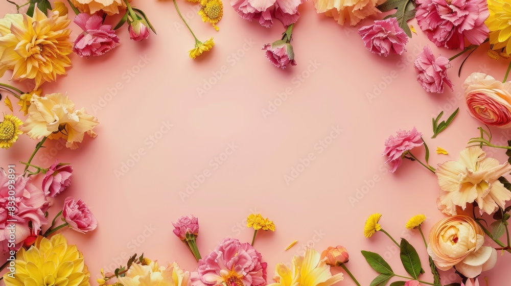 Flowers frame with copy space. Summer or spring floral theme greeting card. Postcard mockup with space for text Flowers frame with copy space. Summer or spring floral theme greeting card. Postcard mockup with space for text