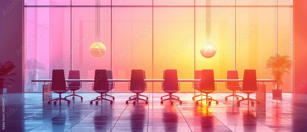 Obraz premium Office and tables of glass workplace interior for start or end of business