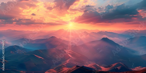 Breathtaking Sunset Over Majestic Mountain Landscape with Vibrant Skies and Serene Atmosphere