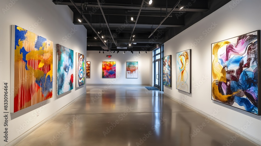 19. A collection of abstract art pieces on display in a gallery, sparking curiosity and intrigue 19. A collection of abstract art pieces on display in a gallery, sparking curiosity and intrigue