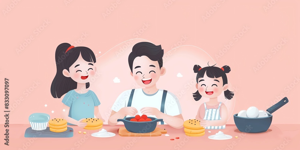 Happy family cooking together in the kitchen. Happy family cooking together in the kitchen.