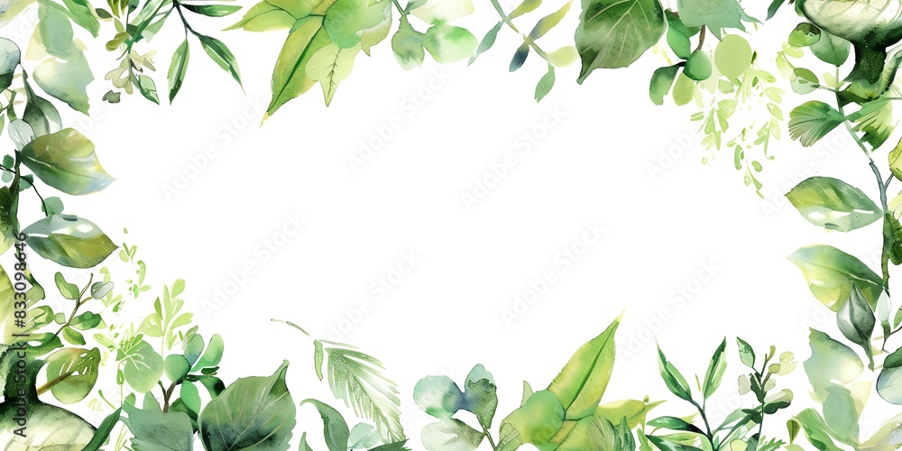 Green leaves and branches frame. Watercolor hand drawn illustration. Green leaves and branches frame. Watercolor hand drawn illustration.
