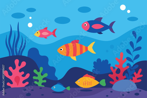 Fish Marine Animals Coral Reef Underwater Sea Ocean vector Illustration © mobarok8888