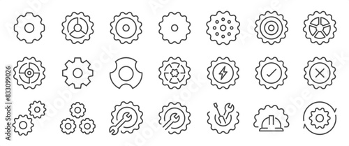 Gear icon set. It includes config, setting, mechanic, technician, process, and more icons. Editable Vector Stroke.