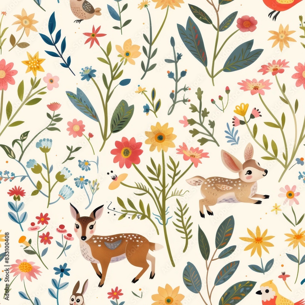 seamless pattern of playful woodland creatures seamless pattern of playful woodland creatures
