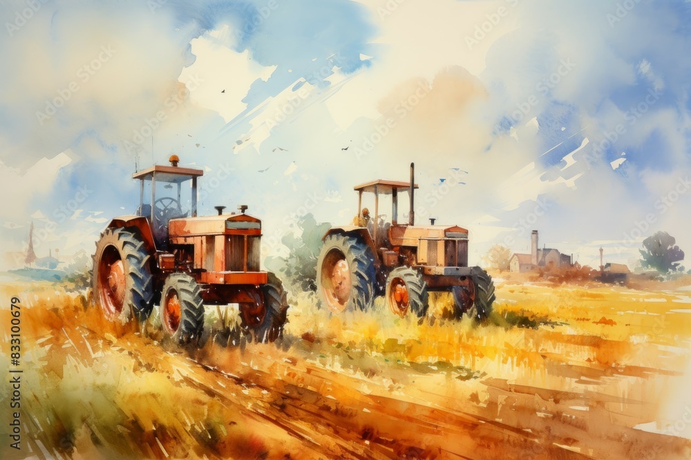 Obraz premium Vintage tractors - Generative AI