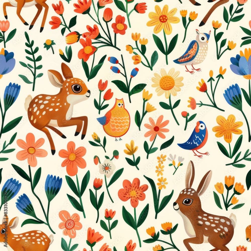 seamless pattern of playful woodland creatures seamless pattern of playful woodland creatures