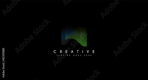 Aurora Borealis Abstract Vector Sign, Emblem or Logo Template. Premium Quality Northern Lights Symbol in Blue Colors with Modern Typography. On Dark Background.