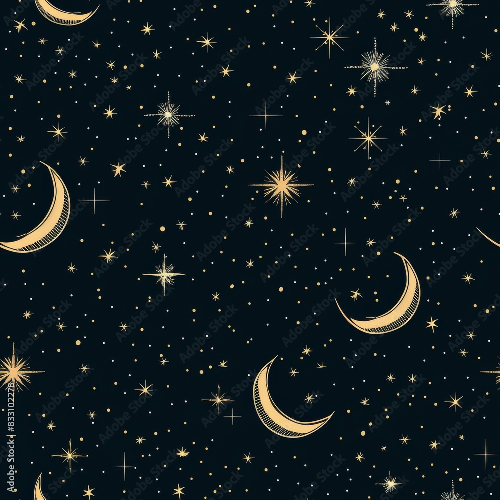 Fototapeta premium seamless pattern of starry night sky with twinkling stars and a crescent moon