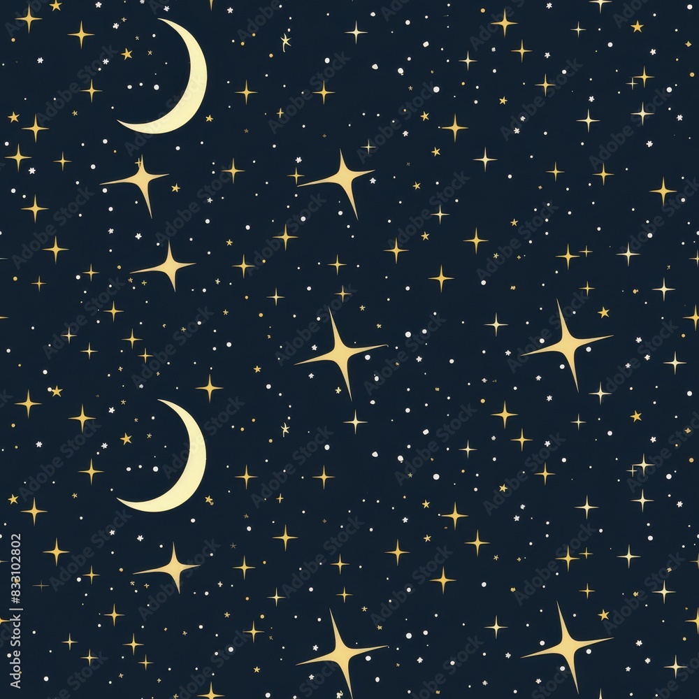 Naklejka premium seamless pattern of starry night sky with twinkling stars and a crescent moon