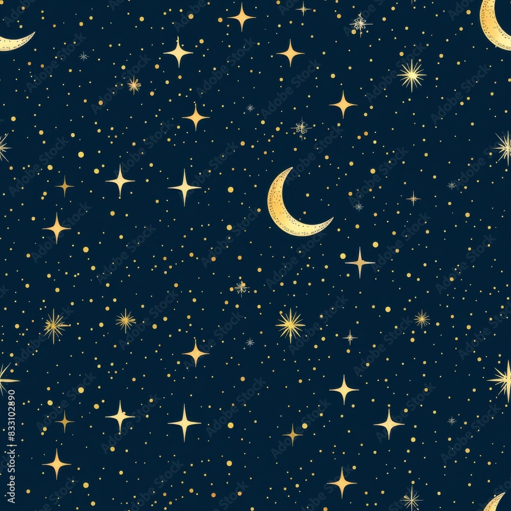 seamless pattern of starry night sky with twinkling stars and a crescent moon seamless pattern of starry night sky with twinkling stars and a crescent moon