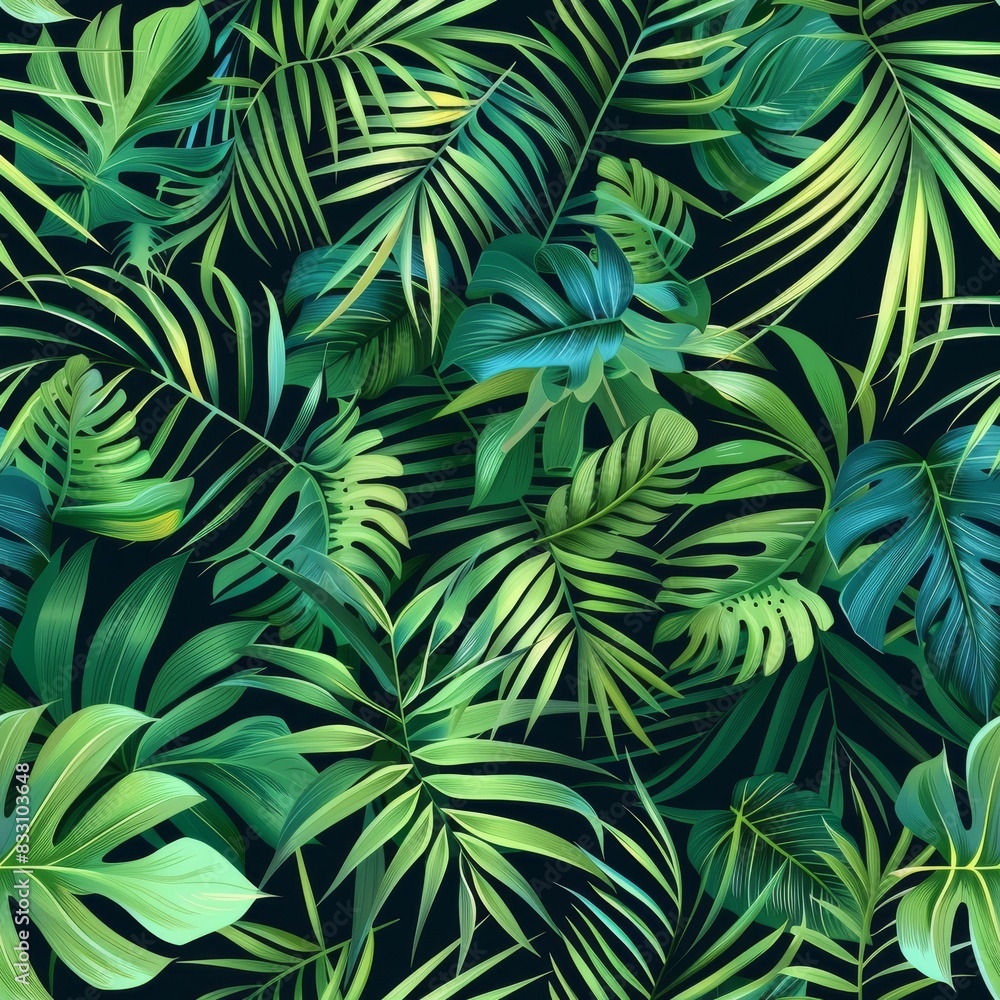 seamless pattern of tropical leaves in lush shades of green seamless pattern of tropical leaves in lush shades of green