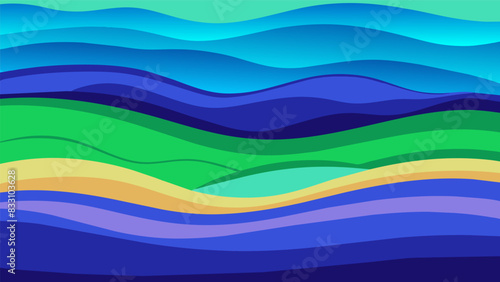 Layers of blues greens and purples blend together creating a beautiful and calming ocean scene within the kinetic sand.. Vector illustration