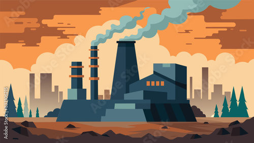 The once towering coal power plant now lies in ruins a stark reminder of the effects of outdated technology on our planet.. Vector illustration