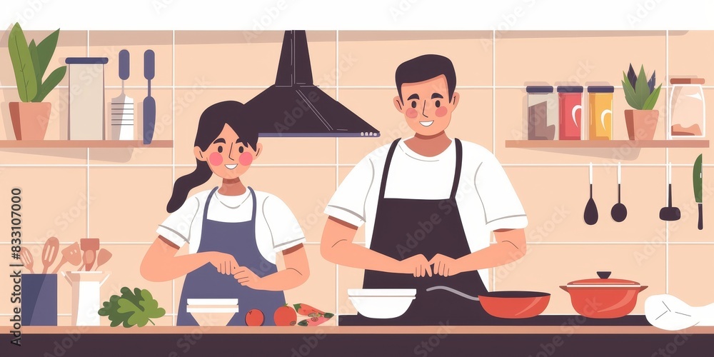 Happy couple cooking together in the kitchen. Happy couple cooking together in the kitchen.