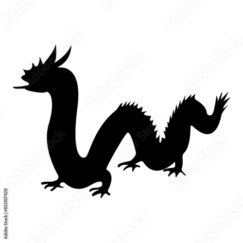 Chinese Dragon Tattoo Silhouette on White Background. Isolated Black Silhouette.