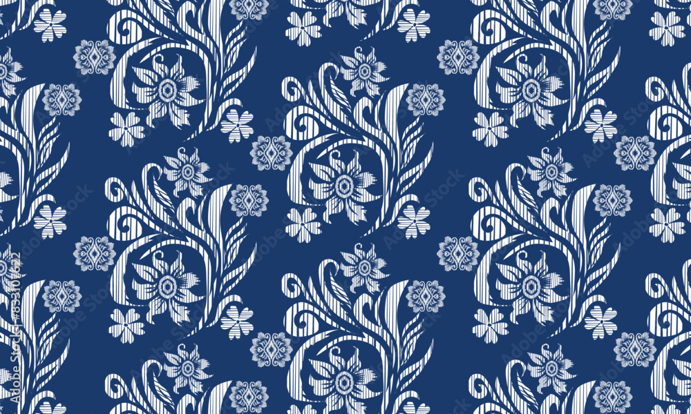 Hand draw Ikat paisley embroidery.geometric ethnic oriental pattern traditional.Aztec style abstract vector illustration.blue background.great for textiles, banners, wallpapers. Hand draw Ikat paisley embroidery.geometric ethnic oriental pattern traditional.Aztec style abstract vector illustration.blue background.great for textiles, banners, wallpapers.