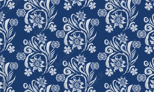 Hand draw Ikat paisley embroidery.geometric ethnic oriental pattern traditional.Aztec style abstract vector illustration.blue background.great for textiles  banners  wallpapers.