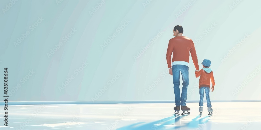 Father and son ice skating holding hands. Father and son ice skating holding hands.
