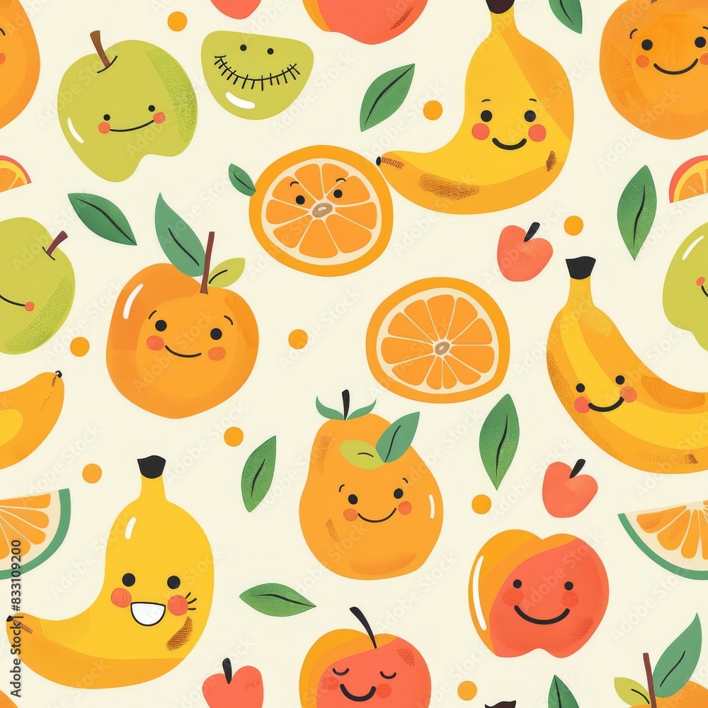 seamless pattern of cheerful dancing cartoon fruits seamless pattern of cheerful dancing cartoon fruits