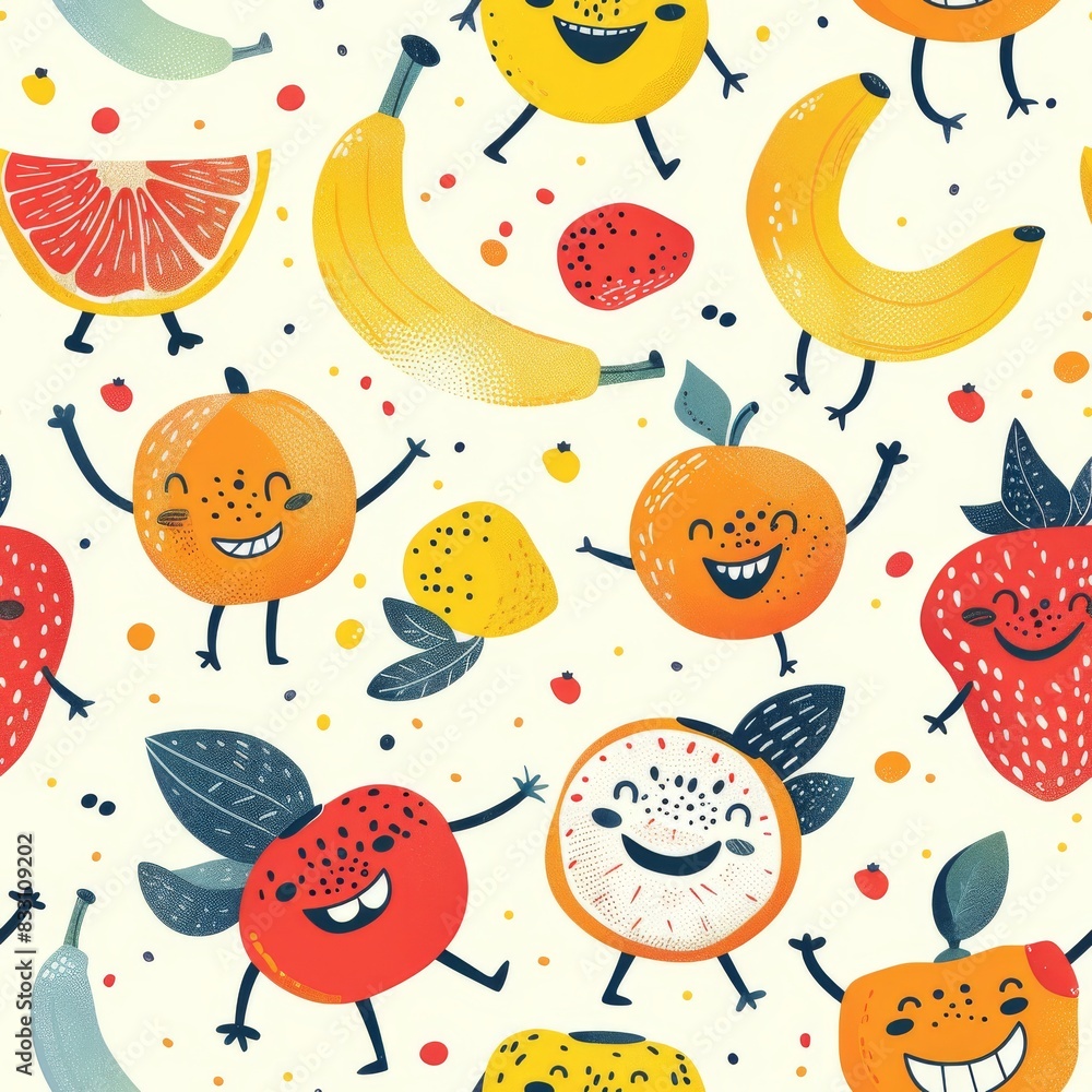 seamless pattern of cheerful dancing cartoon fruits seamless pattern of cheerful dancing cartoon fruits
