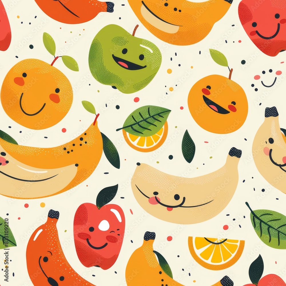 seamless pattern of cheerful dancing cartoon fruits seamless pattern of cheerful dancing cartoon fruits