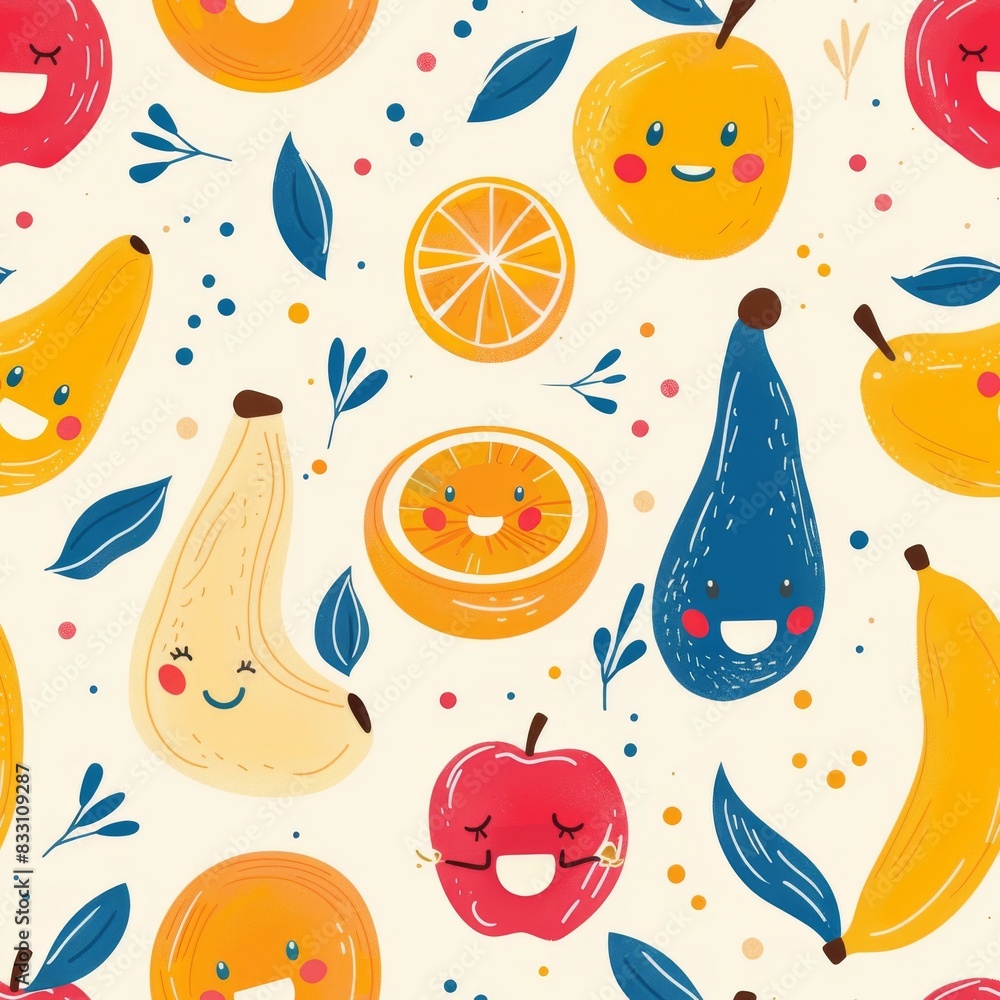 seamless pattern of cheerful dancing cartoon fruits seamless pattern of cheerful dancing cartoon fruits