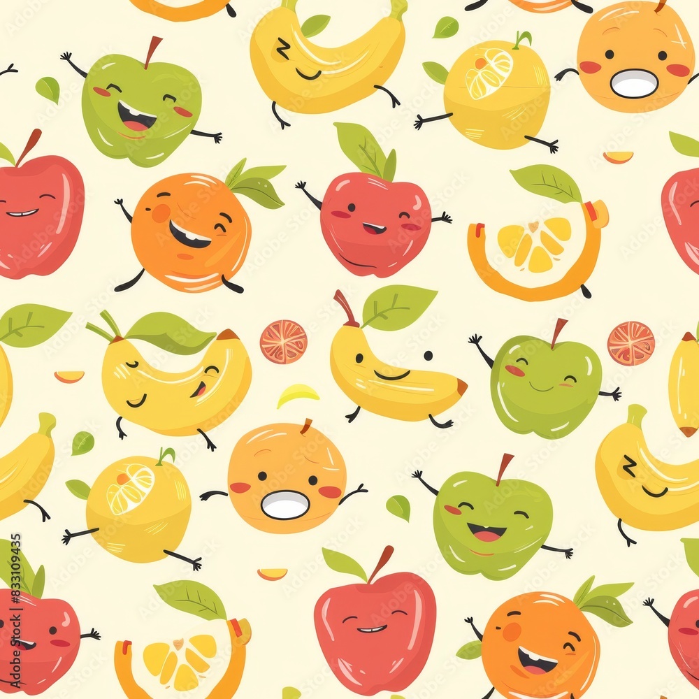 seamless pattern of cheerful dancing cartoon fruits seamless pattern of cheerful dancing cartoon fruits