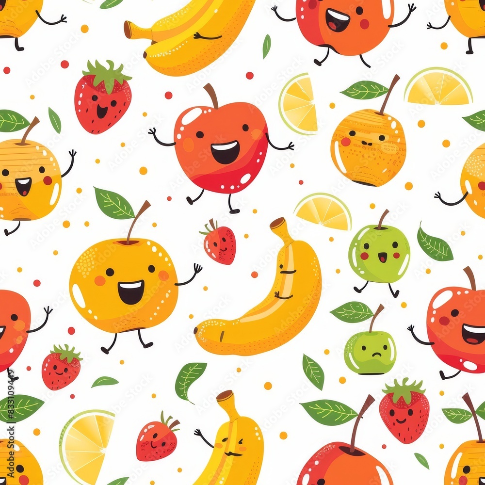 seamless pattern of cheerful dancing cartoon fruits seamless pattern of cheerful dancing cartoon fruits