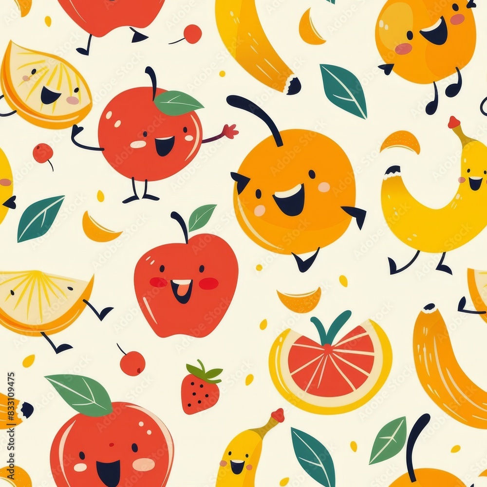 seamless pattern of cheerful dancing cartoon fruits seamless pattern of cheerful dancing cartoon fruits